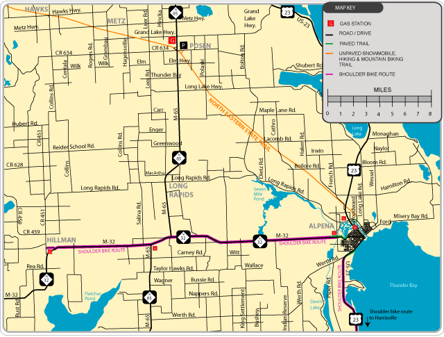Alpena to Hillman Trail map